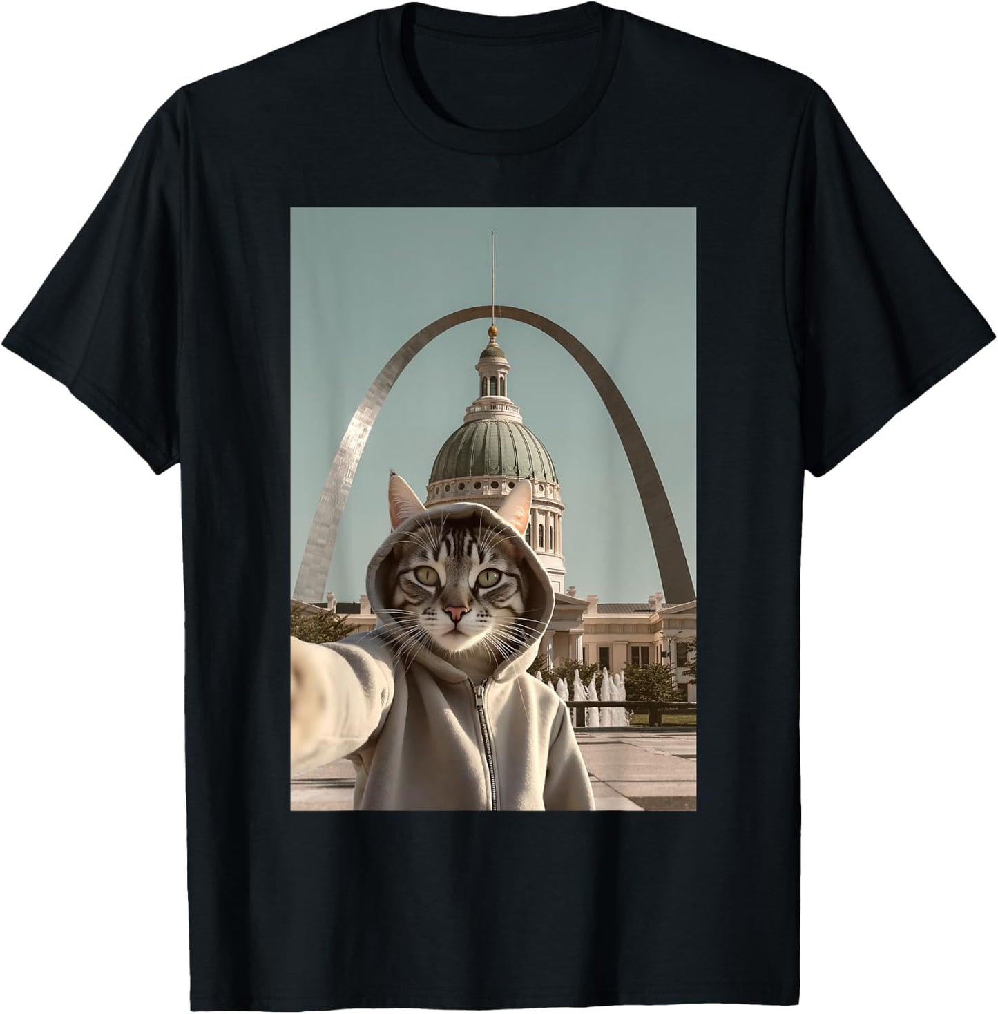 Funny Cat Selfie St. Louis Arch Saint Louis T-Shirt - T-Shirt | Black
