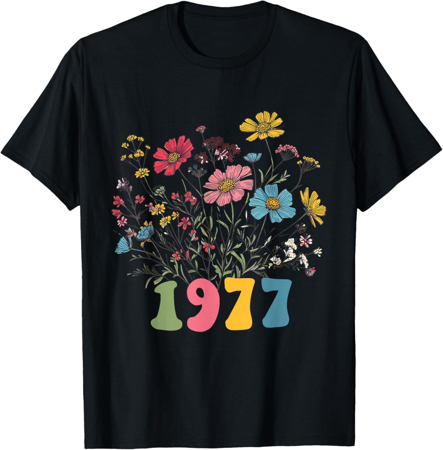 Wildblume geboren 1977, 48. Geburtstag 1977 für Frauen Geburtstag T-Shirt - T-Shirt | Black