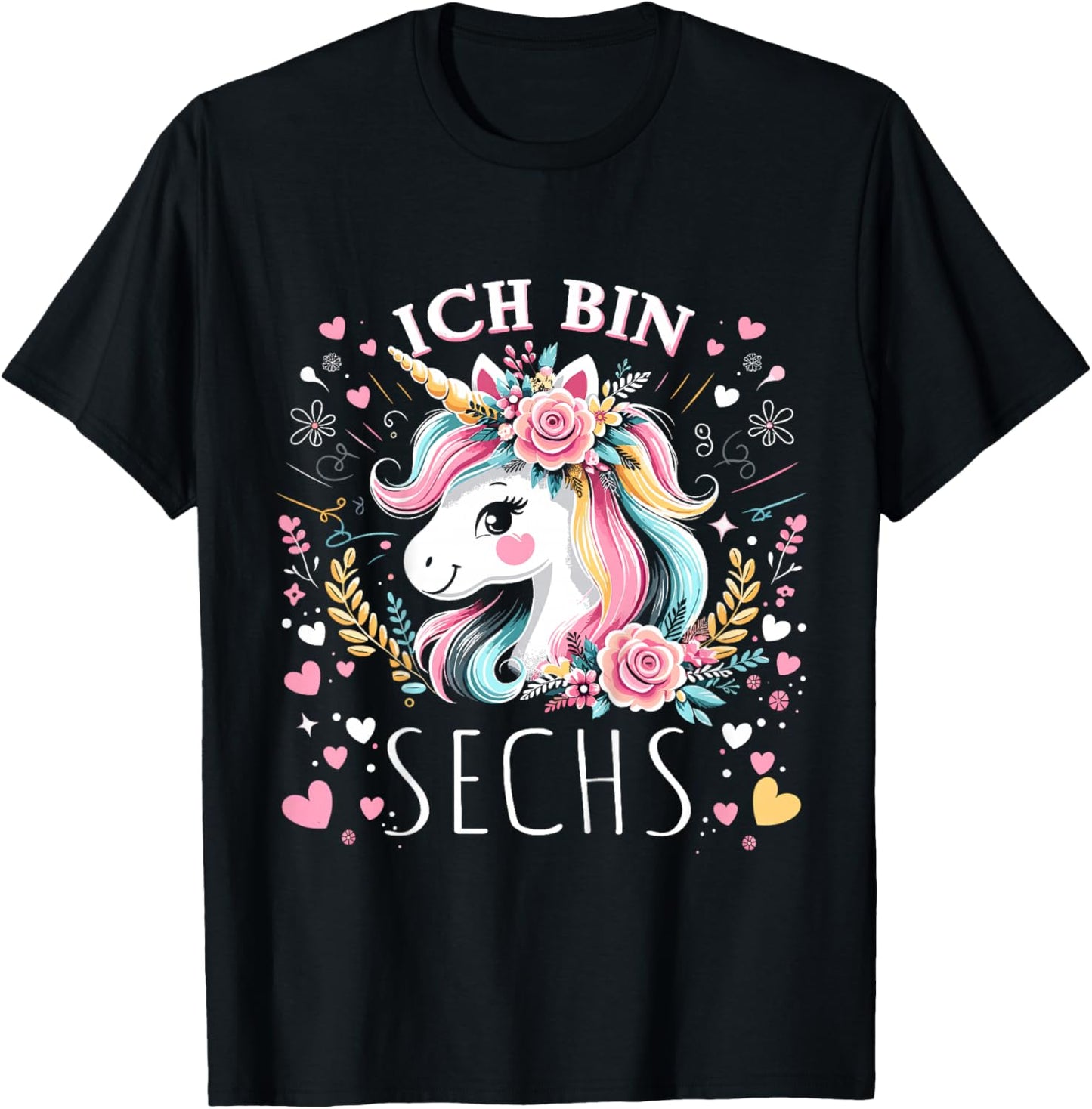 Kinder 6 Jahre Mädchen Geburtstag 6. Kindergeburtstag Süßes Einhorn T-Shirt - T-Shirt | Black