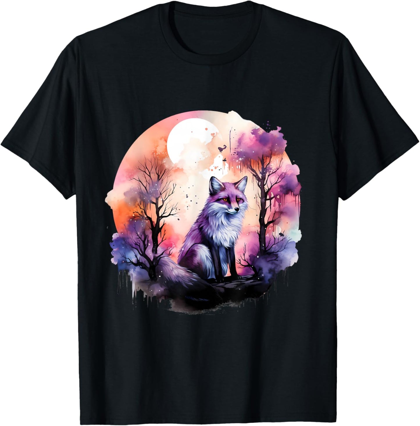 Fox Colorful Forest Nature Animal Lovers Wildlife Artwork T-Shirt - T-Shirt | Black