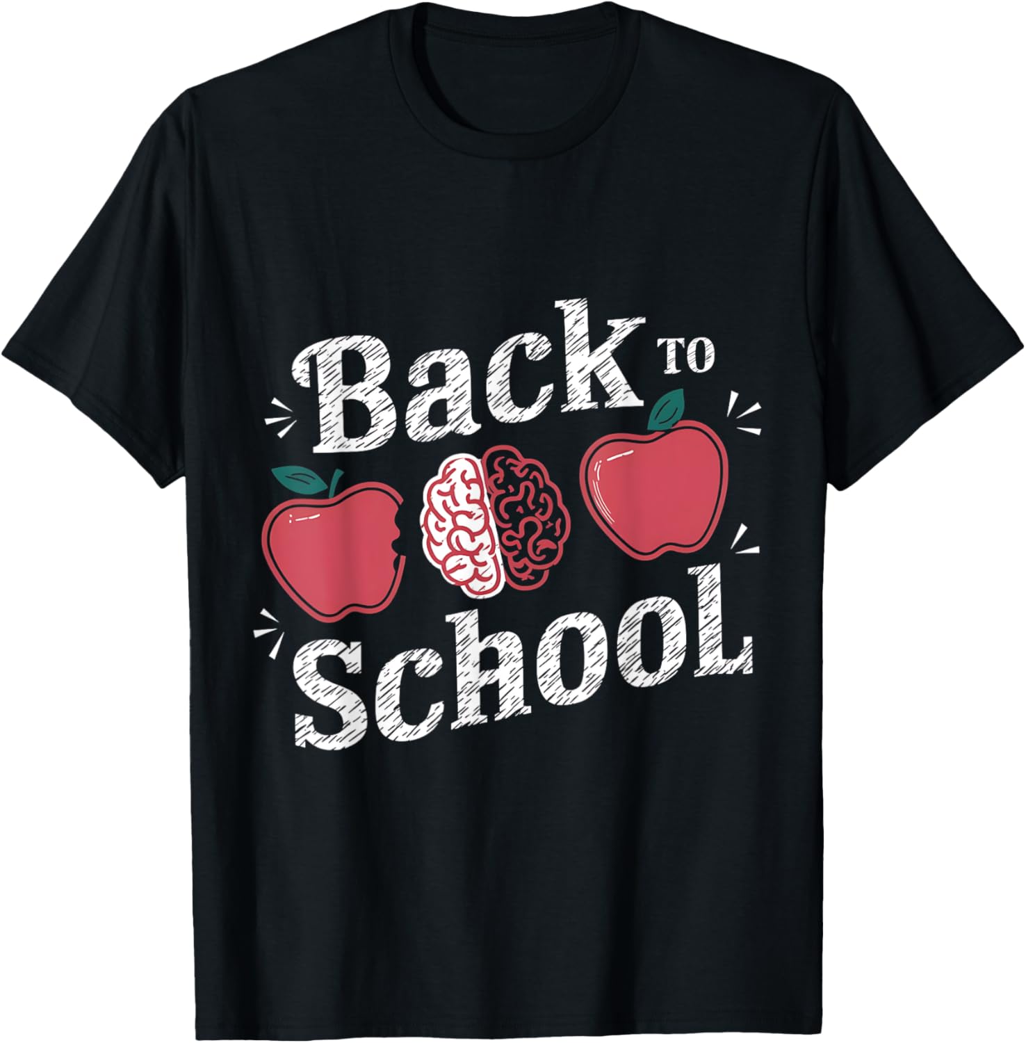 Back to School Apple & Brain Fun Design For Teachers Kids T-Shirt - T-Shirt | Black