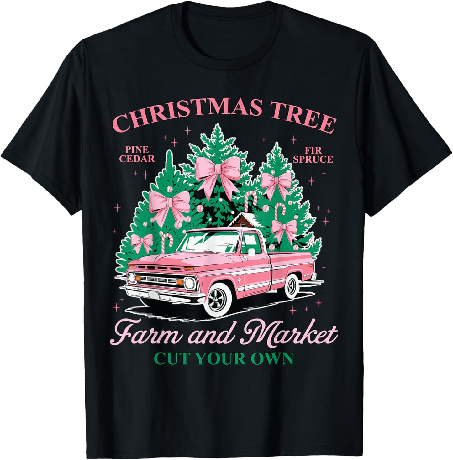 Vintage Christmas Tree Farm and Market Cut Your Own Holiday T-Shirt - T-Shirt | Black