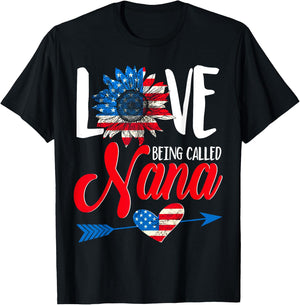 I Love Being Called Nana Sunflower American Flag July 4th T-Shirt - T-Shirt | Black