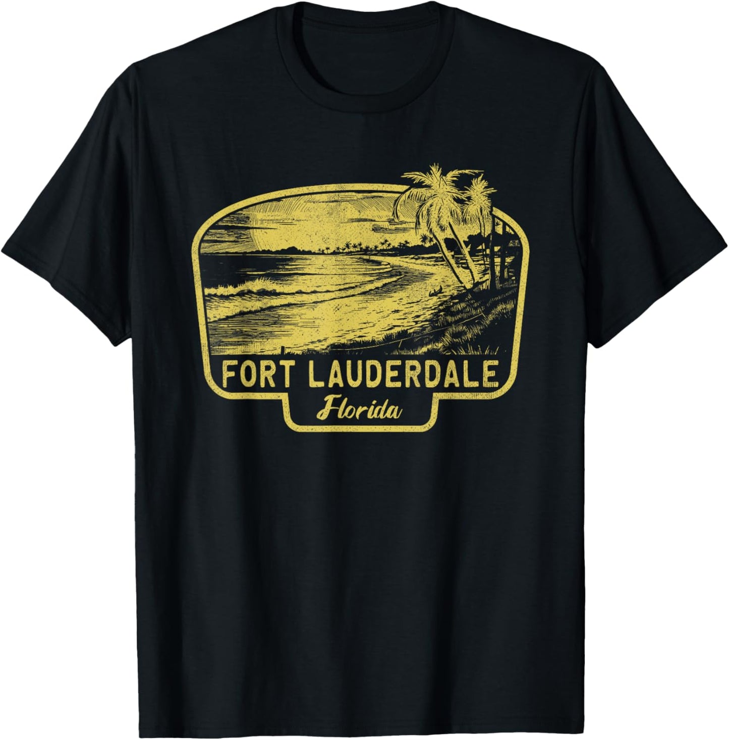 Fort Lauderdale Florida Beach Surf Vintage Blue Men Women T-Shirt - T-Shirt | Black