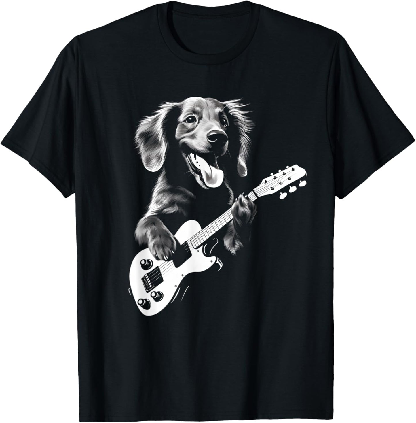Dachshund Playing Guitar - Funny Guitar Dog T-Shirt - T-Shirt | Black
