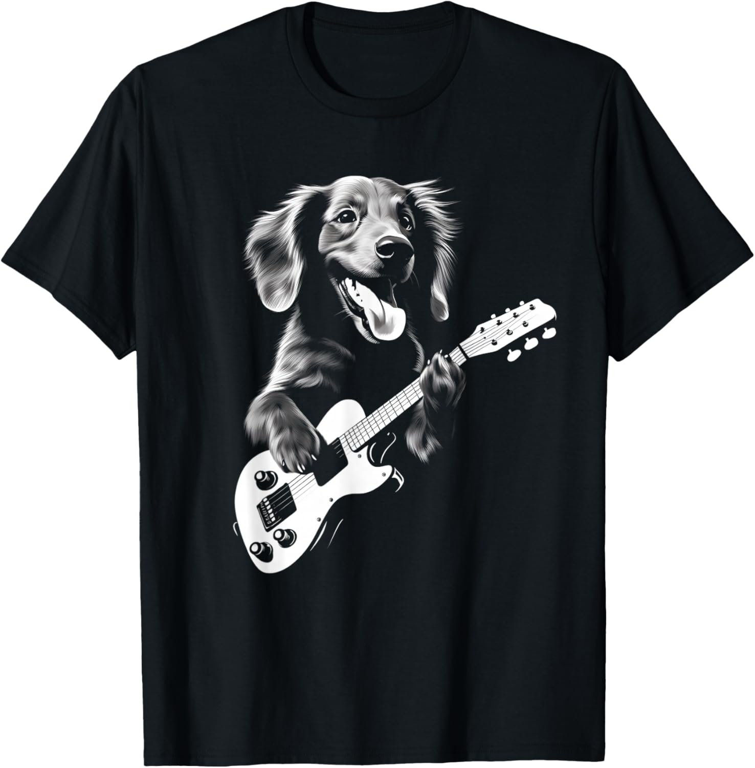 Dachshund Playing Guitar - Funny Guitar Dog T-Shirt - T-Shirt | Black