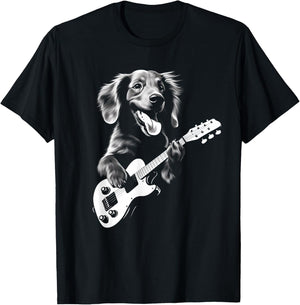 Dachshund Playing Guitar - Funny Guitar Dog T-Shirt - T-Shirt | Black