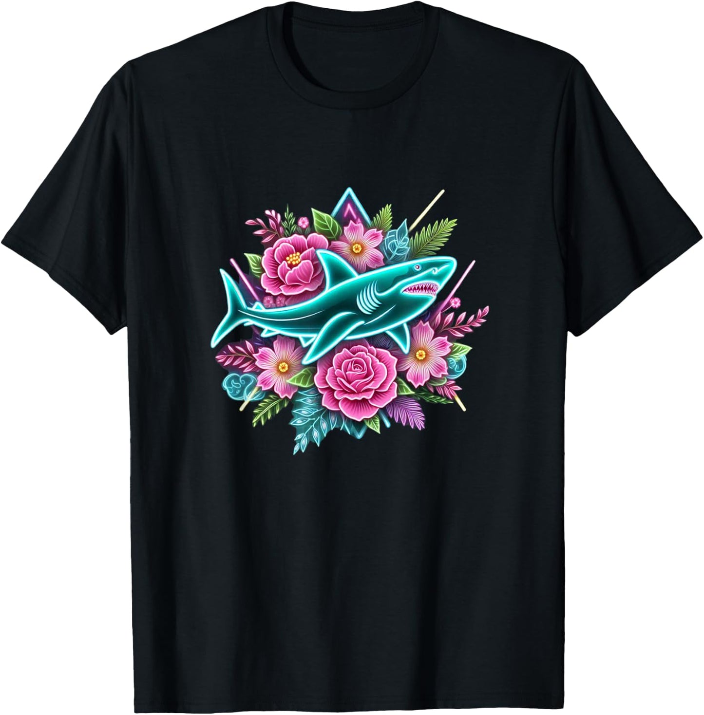 Floral Shark Girls Shark Lover Shark Enthusiast Shark T-Shirt - T-Shirt | Black