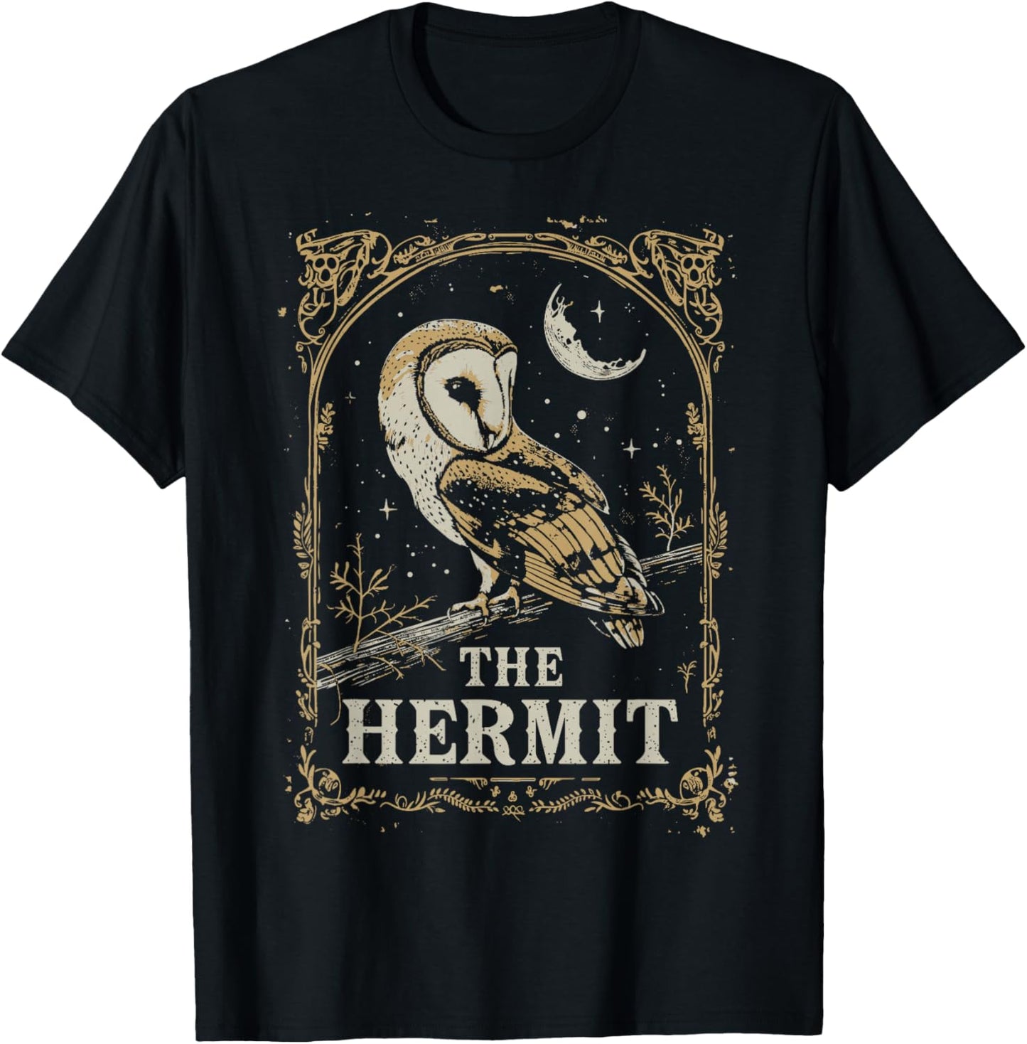 Tarot Card The Hermit Barn Owl Goth Witchcore Dark Academia T-Shirt - T-Shirt | Black