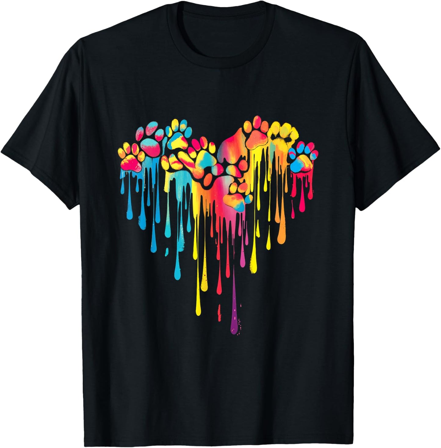 Colorful Paw Print Heart Pet Animal Love T-Shirt - T-Shirt | Black