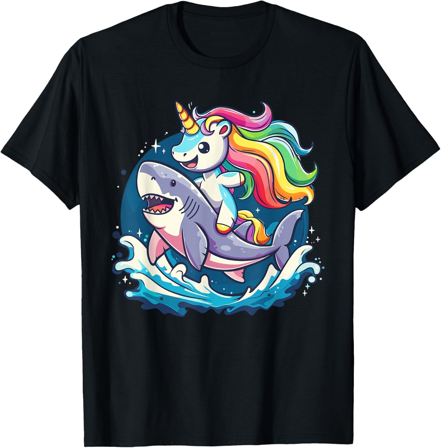Cute Unicorn Riding Shark for Girls and Boys T-Shirt - T-Shirt | Black