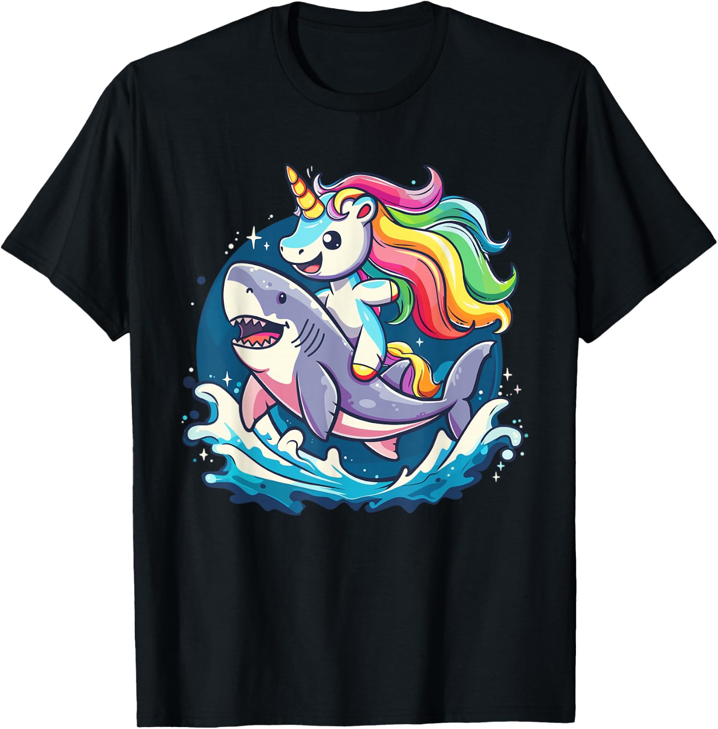 Cute Unicorn Riding Shark for Girls and Boys T-Shirt - T-Shirt | Black