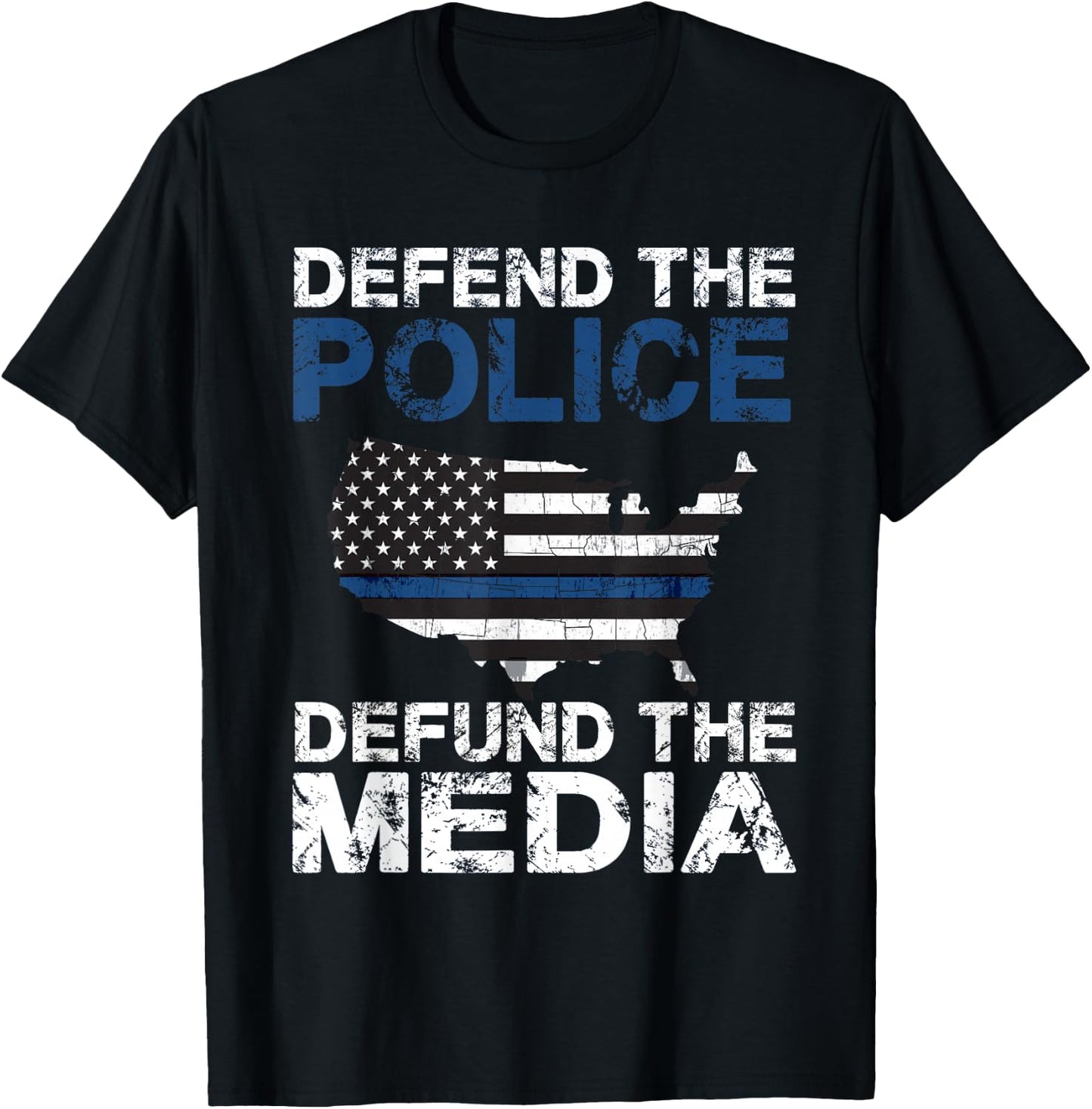 Defend the Police Defund the Media American Flag USA Men T-Shirt - T-Shirt | Black