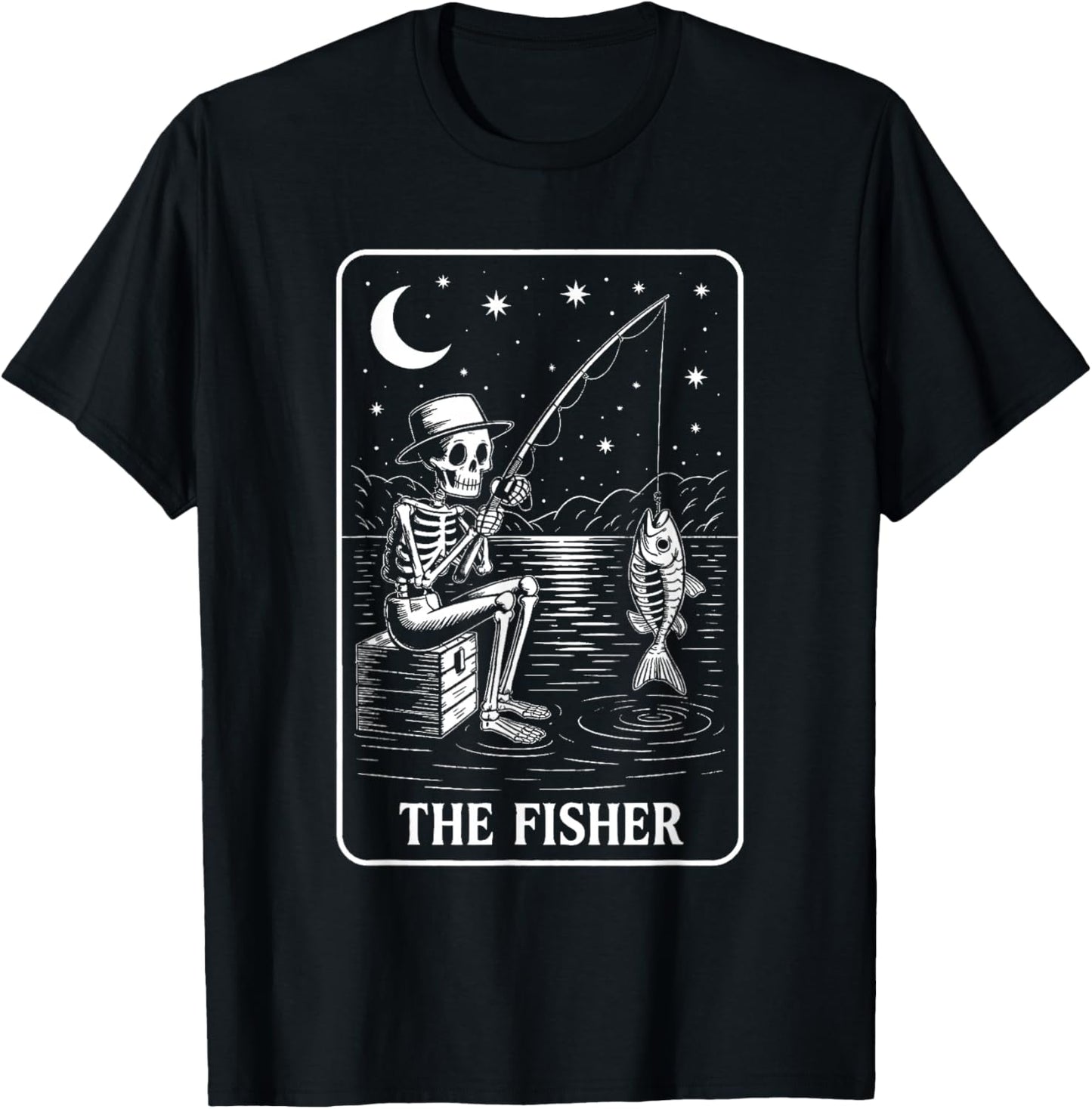 The Fisher Tarot Card Skeleton Fishing Lover Funny Gift T-Shirt - T-Shirt | Black