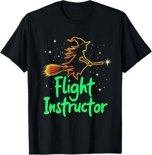 Flight Instructor Witch Broomstick T-Shirt - T-Shirt | Black