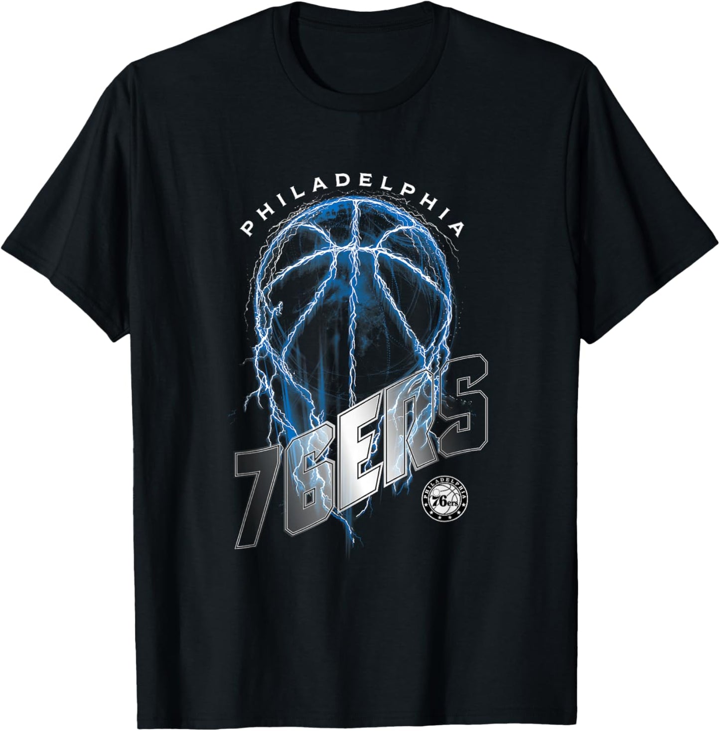 NBA Philadelphia 76ers Lightning Bolt Basketball Logo T-Shirt - T-Shirt | Black