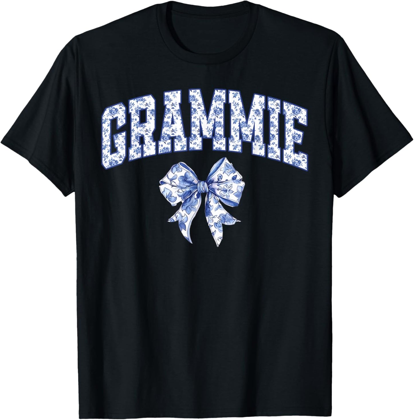 Grammie Coquette Toile Blue Bow Floral Family Matching T-Shirt - T-Shirt | Black