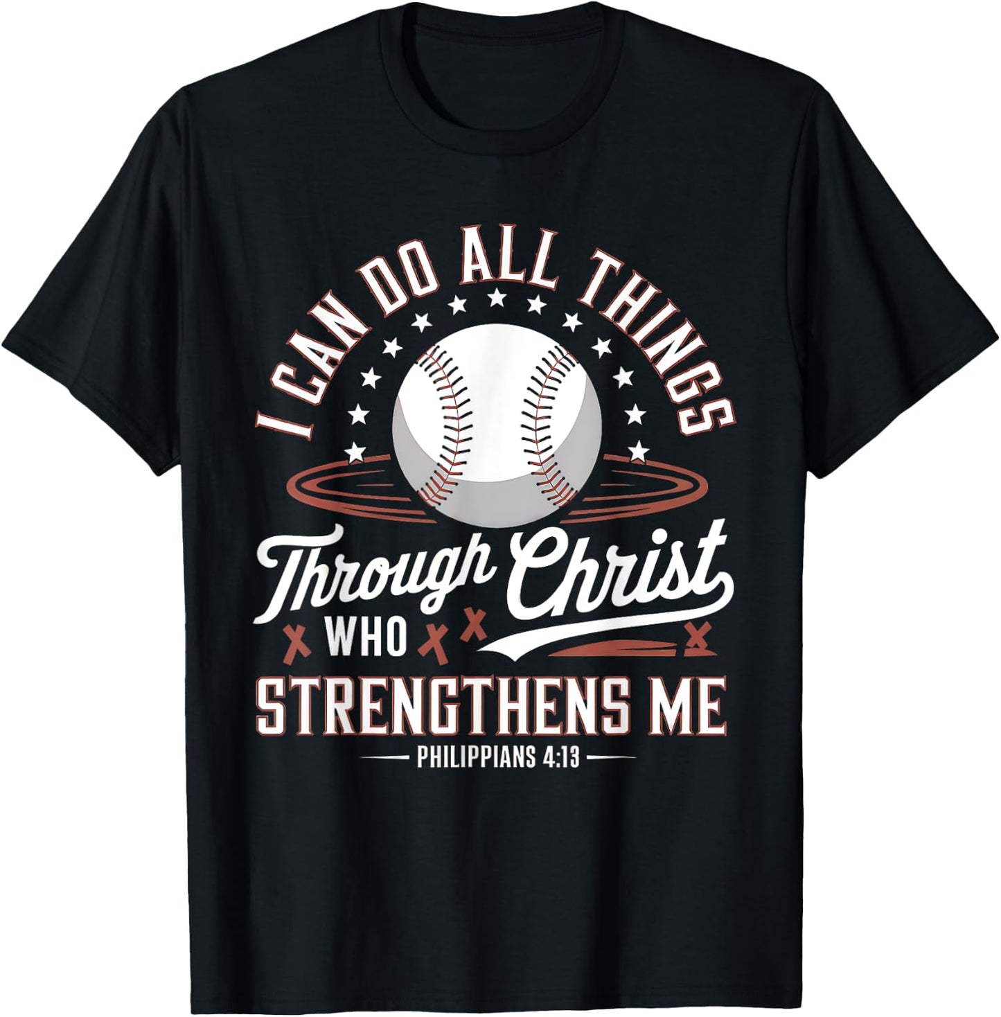 Christian Baseball Player Sports Bible Verse Design T-Shirt - T-Shirt | Black