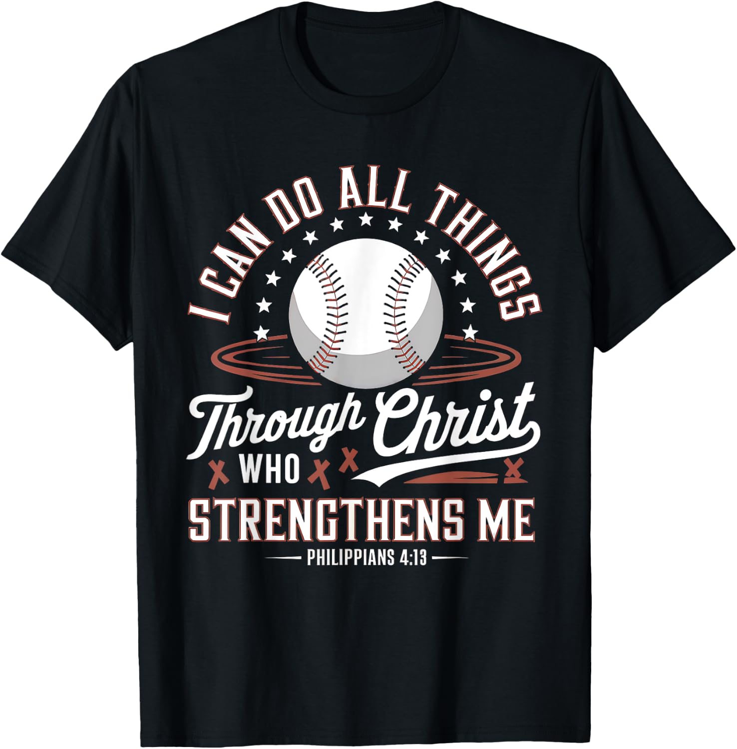 Christian Baseball Player Sports Bible Verse Design T-Shirt - T-Shirt | Black