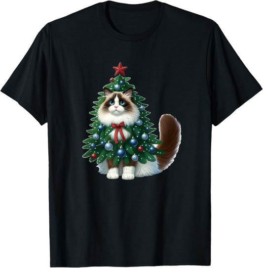 Ragdoll Cat Christmas Tree Costume T-Shirt - T-Shirt | Black