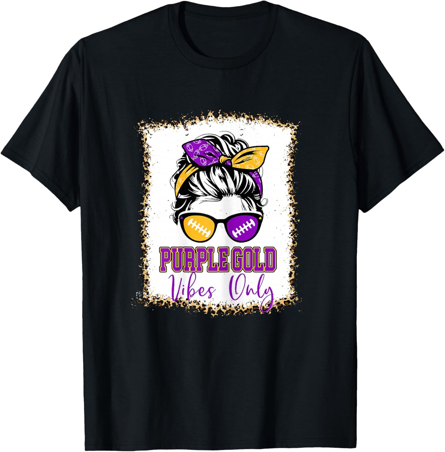 Purple Gold Vibes Only Football Shirt Women Leopard Football T-Shirt - T-Shirt | Black