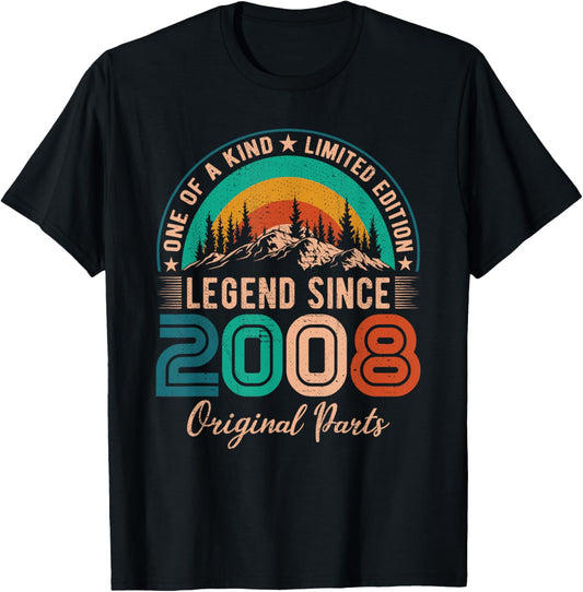 Legend Since 2008 Birthday Retro Born in 2008 T-Shirt - T-Shirt | Black