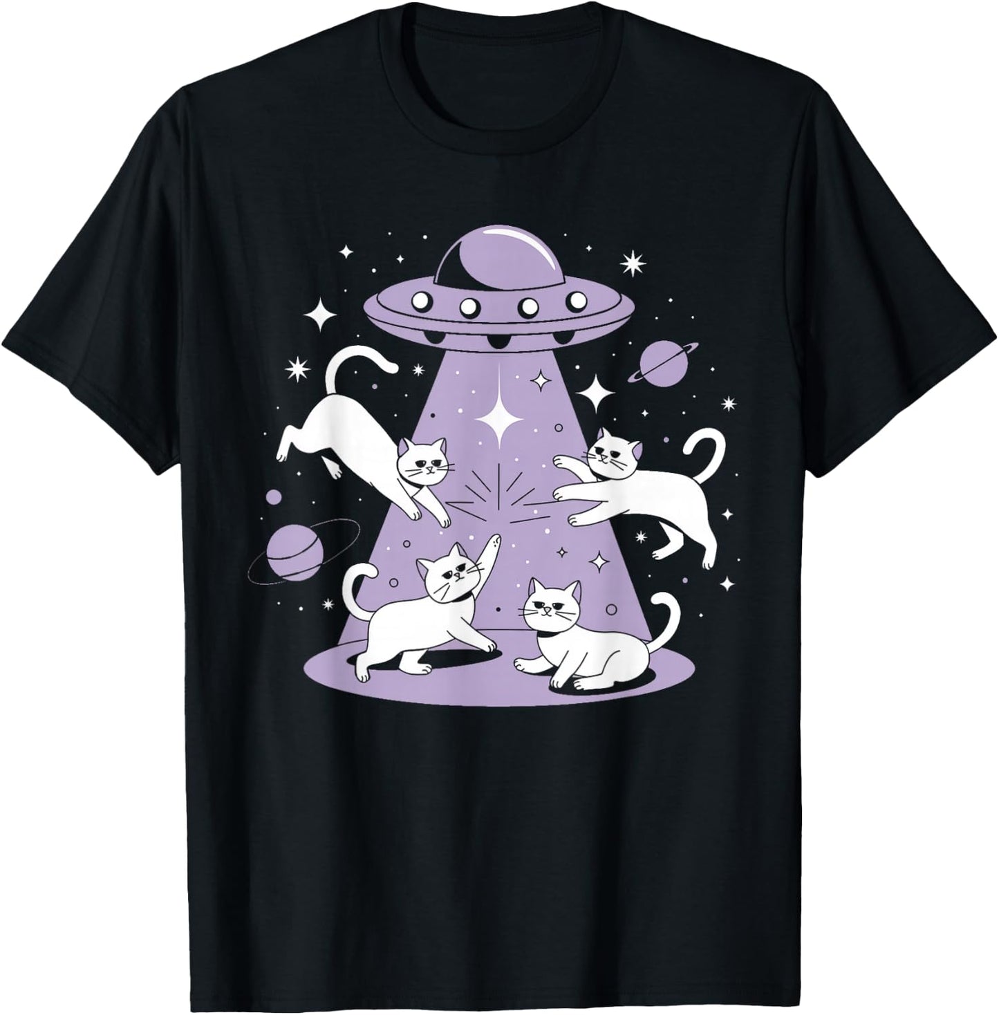 UFO Cat Alien Abduction Alien Cats and Flying Saucer Men Women Girls Kids T-Shirt - T-Shirt | Black