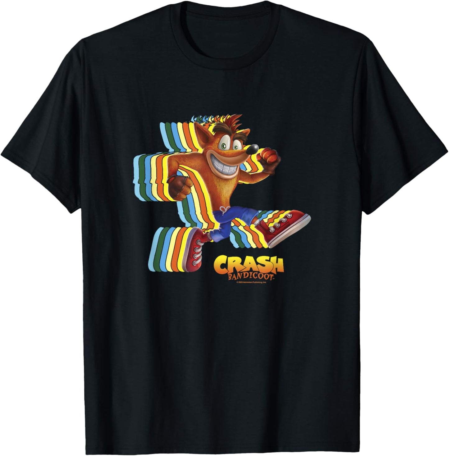 Crash Bandicoot Retro Crash Rainbow Vintage Action Glitch T-Shirt - T-Shirt | Black