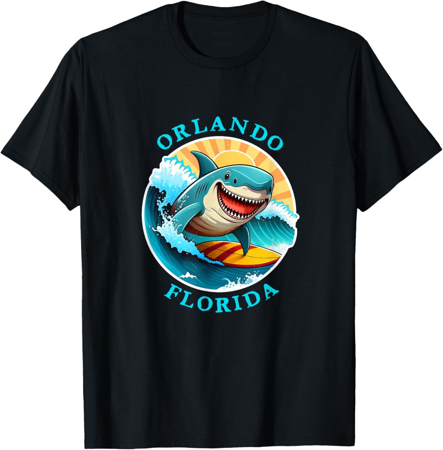 Orlando Florida Happy Surfing Shark Souvenir T-Shirt - T-Shirt | Black