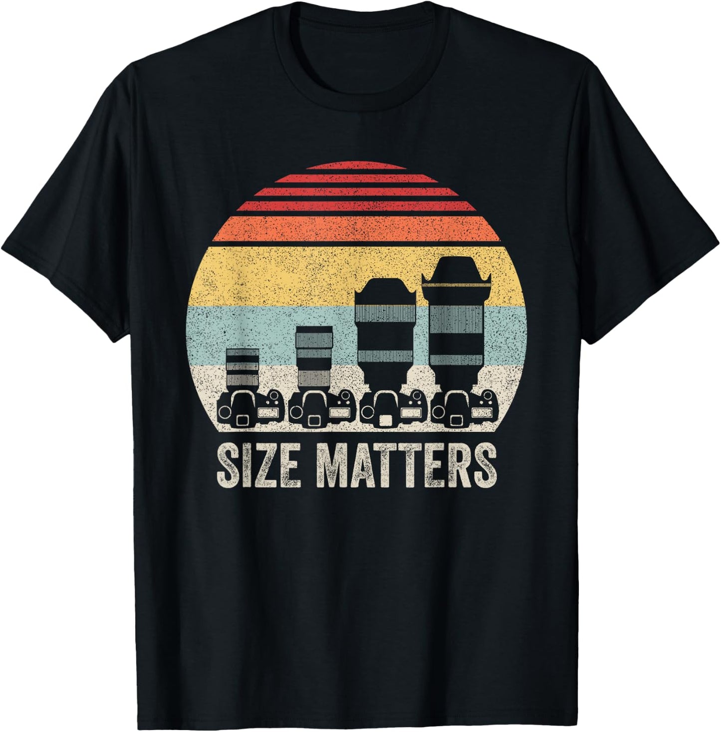 Catch Some Rays Vintage Retro Funny Photography Camera Lens Size Matters Adult Black T-Shirt - T-Shirt | Black