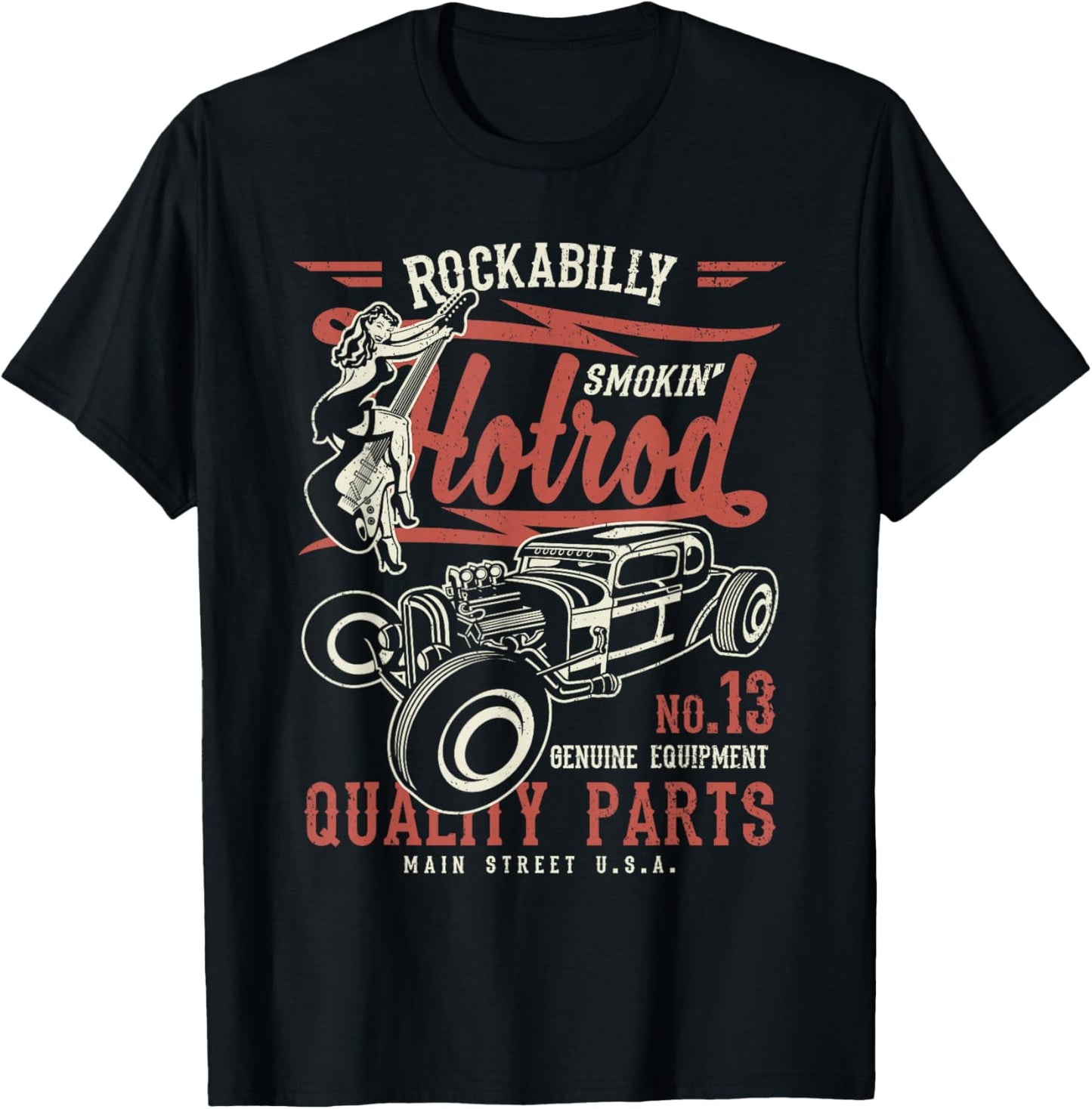 Retro Vintage Style Hotrod Distressed Design T-Shirt - T-Shirt | Black
