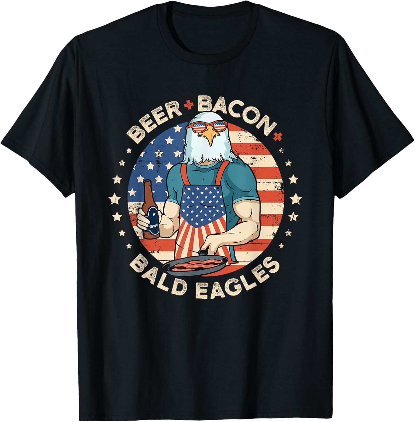Funny Beer Bacon Bald Eagles Patriotic 4th of July T-Shirt - T-Shirt | Black