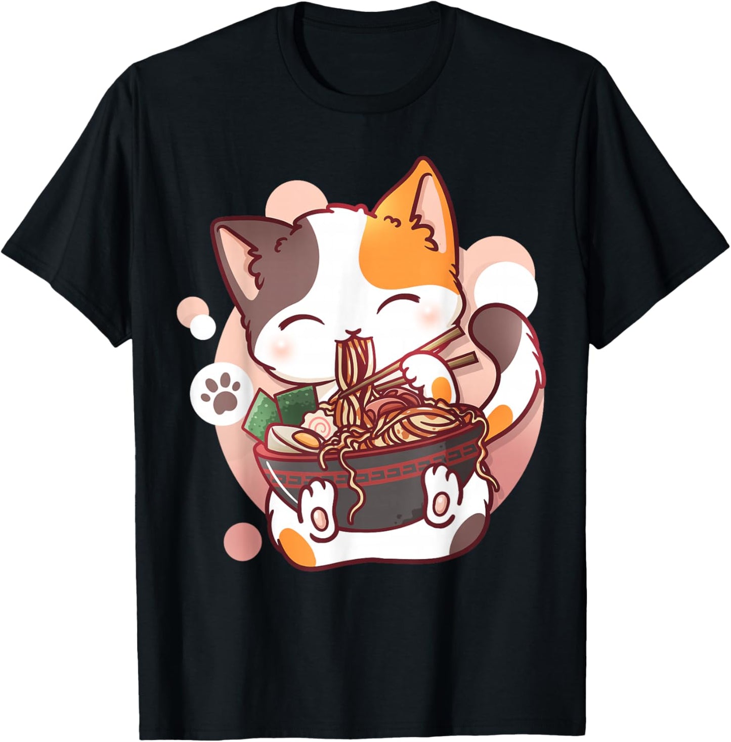 Ramen Cat Anime Kawaii Neko Japanese T-Shirt - T-Shirt | Black