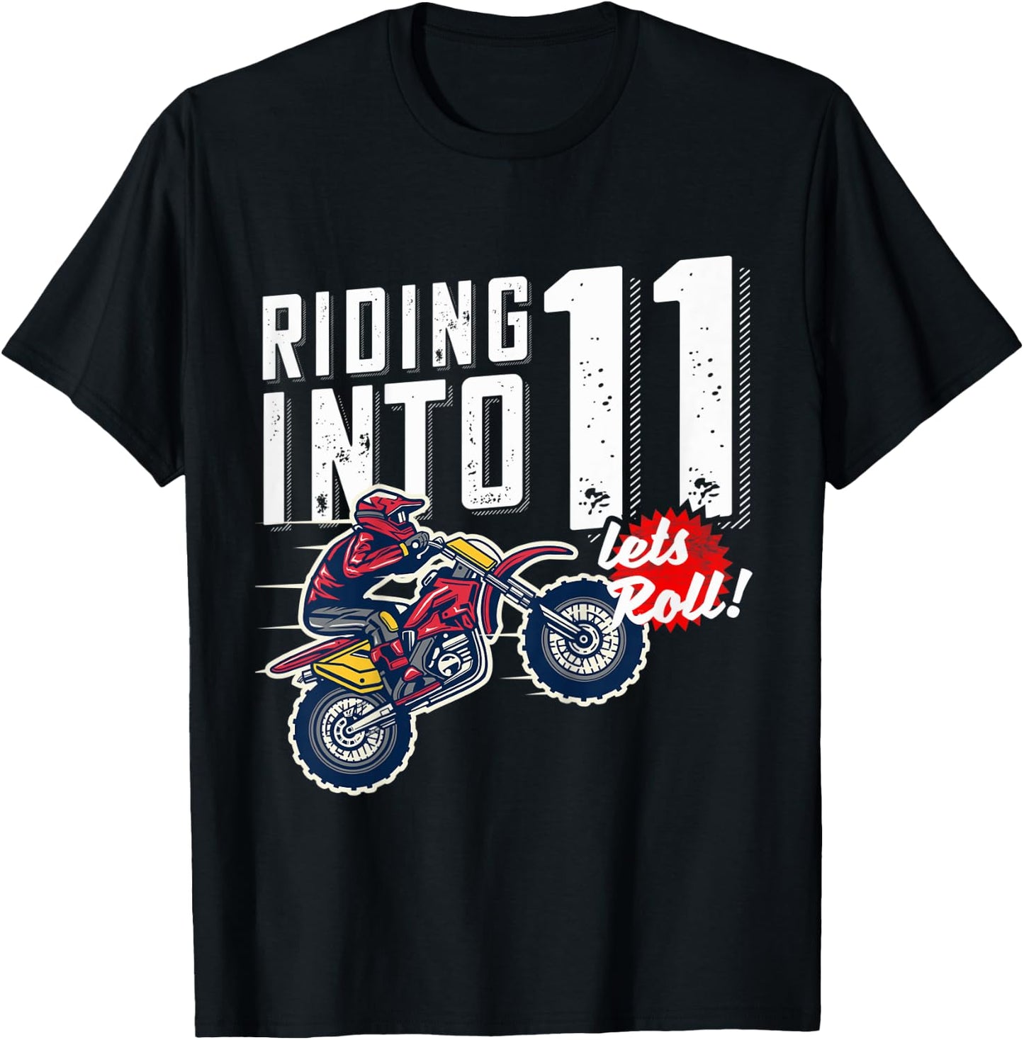 Kids 11th Birthday Motor Cross, Dirt Bike Birthday Riding Into 11 T-Shirt - T-Shirt | Black