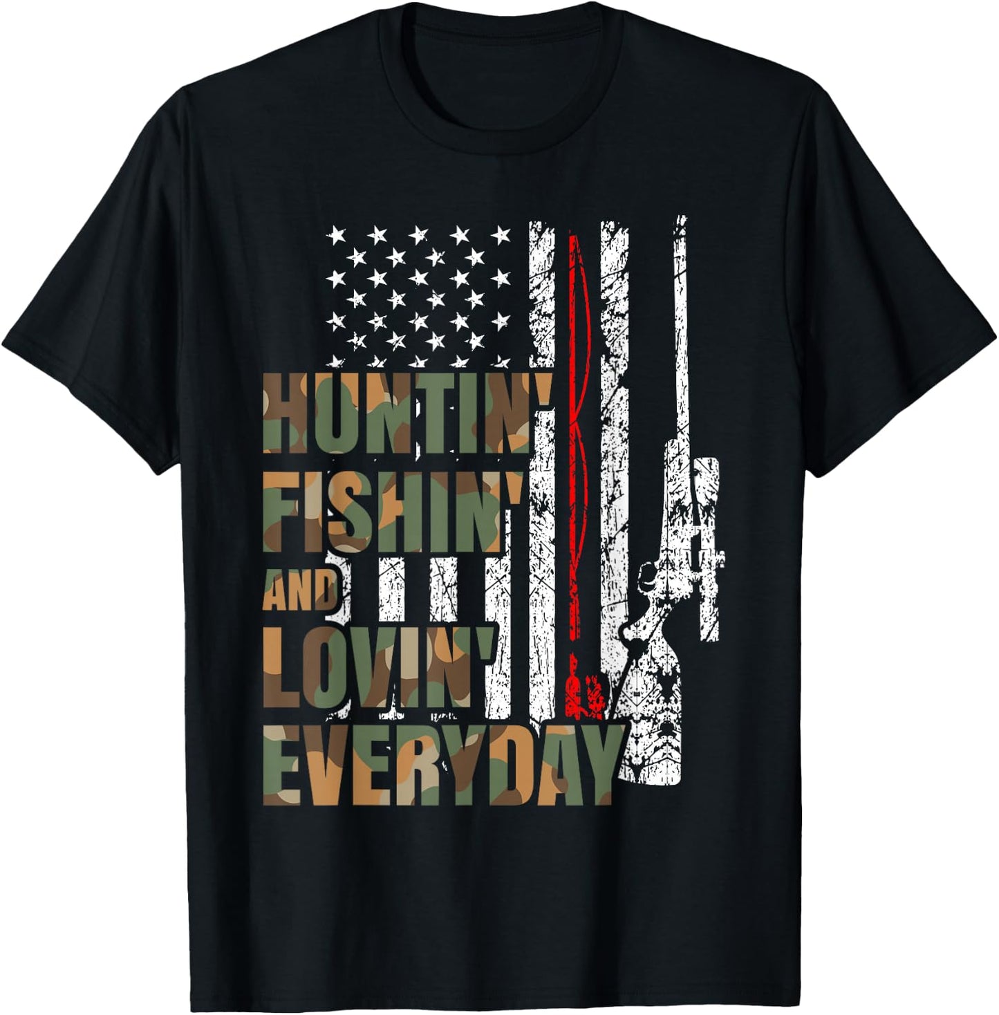 Hunting Fishing Loving Everyday American Deer Hunter Patriot T-Shirt - T-Shirt | Black