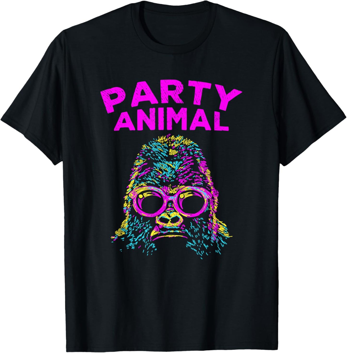 Cute Gorilla Party Animal Lover Colorful Monkey T-Shirt - T-Shirt | Black