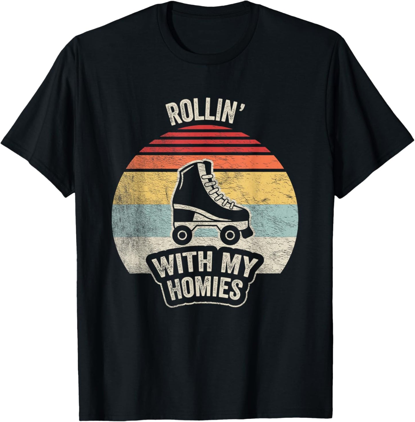 Retro Vintage Rollin With My Homies Roller Skating T-Shirt - T-Shirt | Black