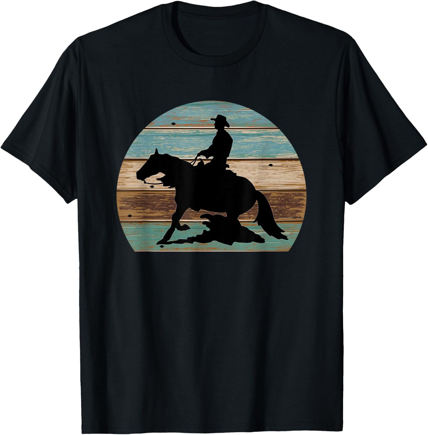 Western Cowboy Reining Horse Sliding Stop Vintage Style T-Shirt - T-Shirt | Black