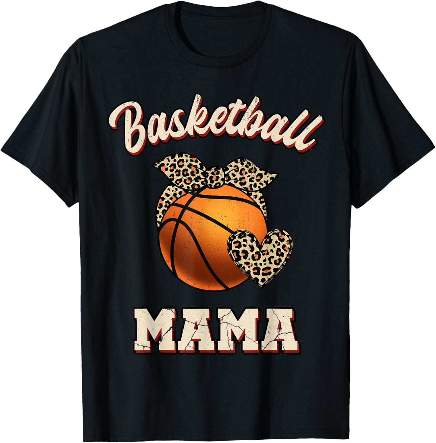 Basketball Mama Bandana Leopard Heart Fans Mother's Day T-Shirt - T-Shirt | Black