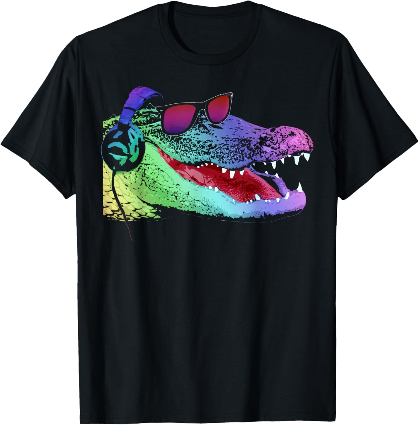 Alligator with Headphones and Sunglasses T-Shirt - T-Shirt | Black