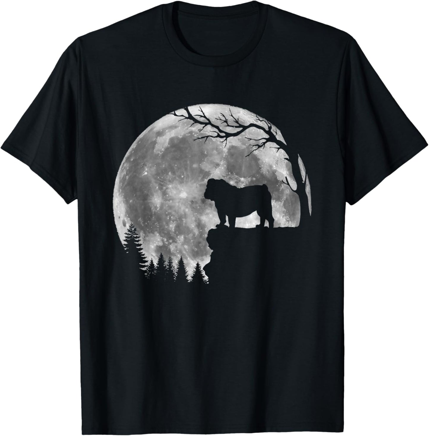 English Bulldog Moon Silhouette Funny Lazy Halloween Costume T-Shirt - T-Shirt | Black
