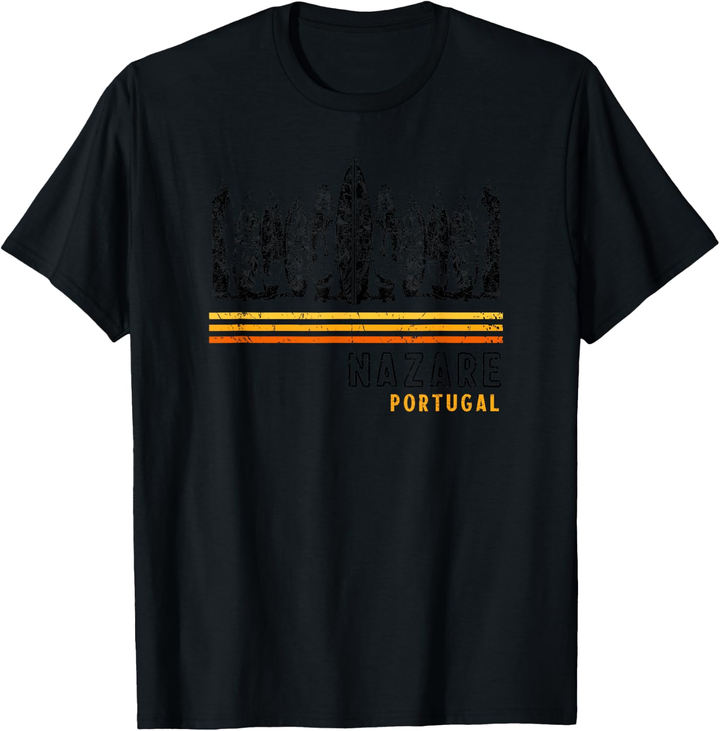 Nazare Portugal Retro Surfing T-Shirt - T-Shirt | Black