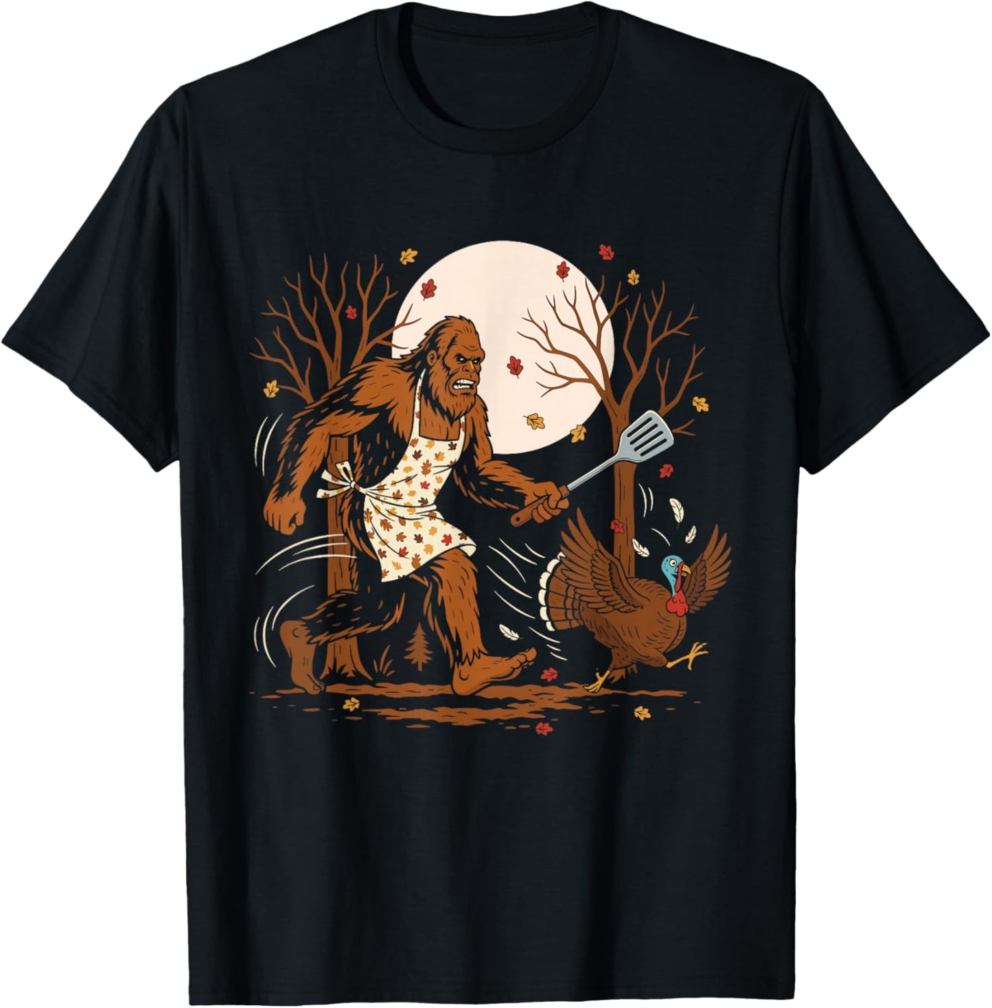 Funny Thanksgiving Bigfoot Turkey Sasquatch Autumn T-Shirt - T-Shirt | Black
