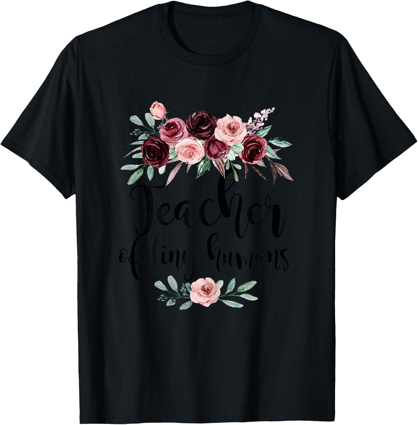 Floral Teacher of Tiny Humans Flowers Back to School Cute T-Shirt - T-Shirt | Black