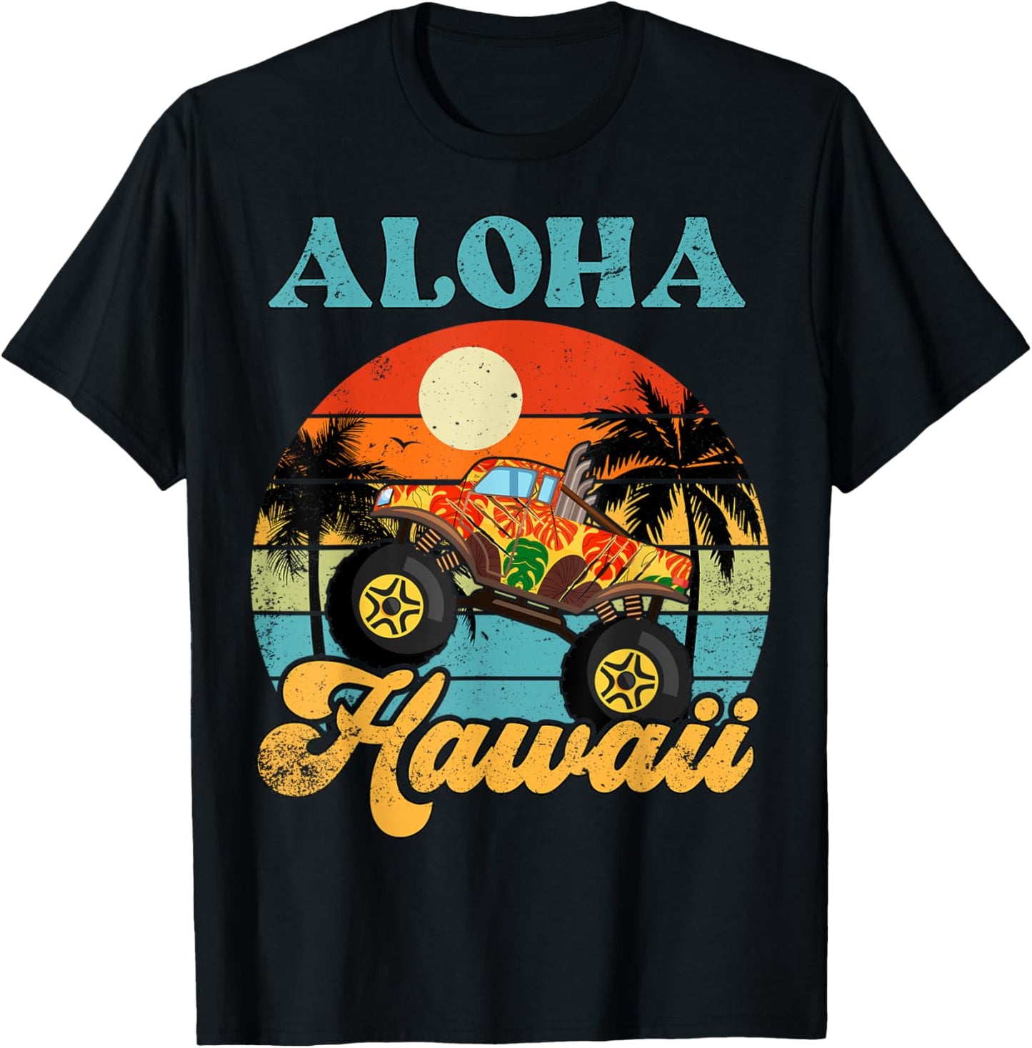 Boy Toddler Hawaiian-Shirt Aloha Hawaii Monster Truck Kids T-Shirt - T-Shirt | Black
