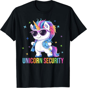 Birthday Party Dad Mom Daughter Costume Unicorn Security T-Shirt - T-Shirt | Black