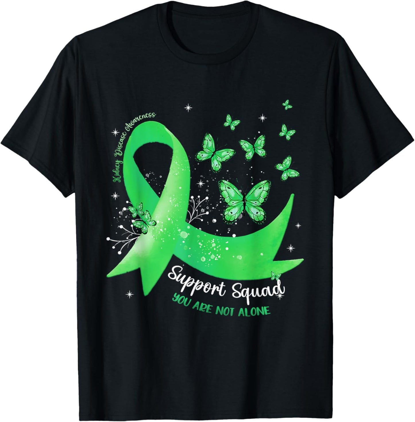 Support Squad Green Ribbon Butterfly Kidney Disease T-Shirt - T-Shirt | Black