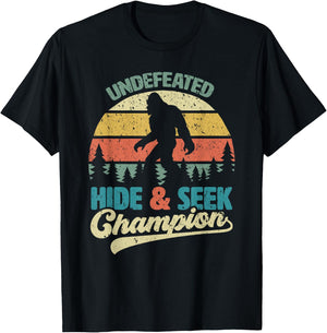 Bigfoot Undefeated Hide & Seek Champion Funny Sasquatch Yeti T-Shirt - T-Shirt | Black