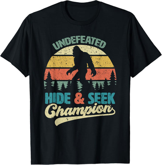 Bigfoot Undefeated Hide & Seek Champion Funny Sasquatch Yeti T-Shirt - T-Shirt | Black