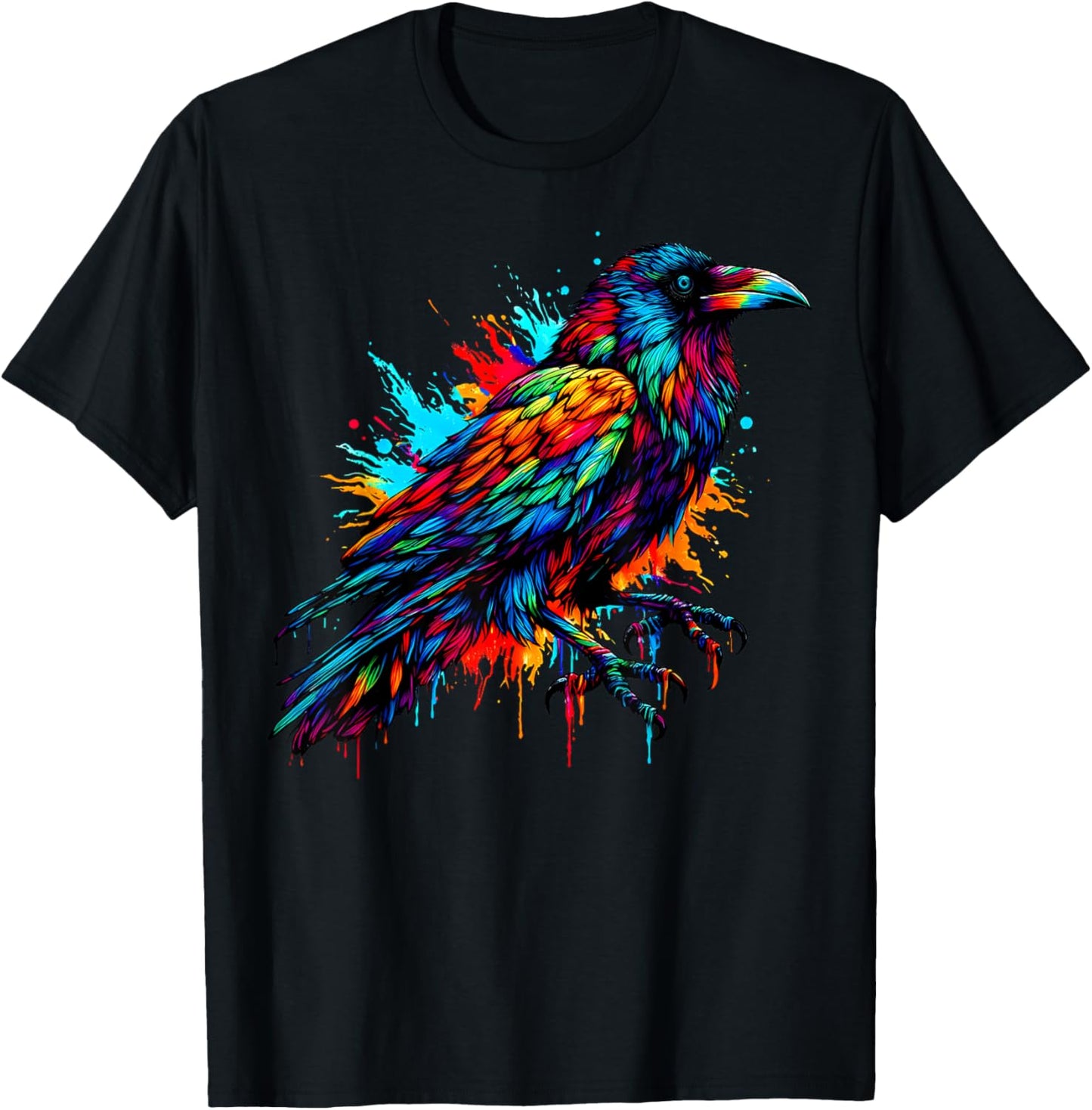 Cool Crow Bird Spirit Animal Illustration Tie Dye Art T-Shirt - T-Shirt | Black